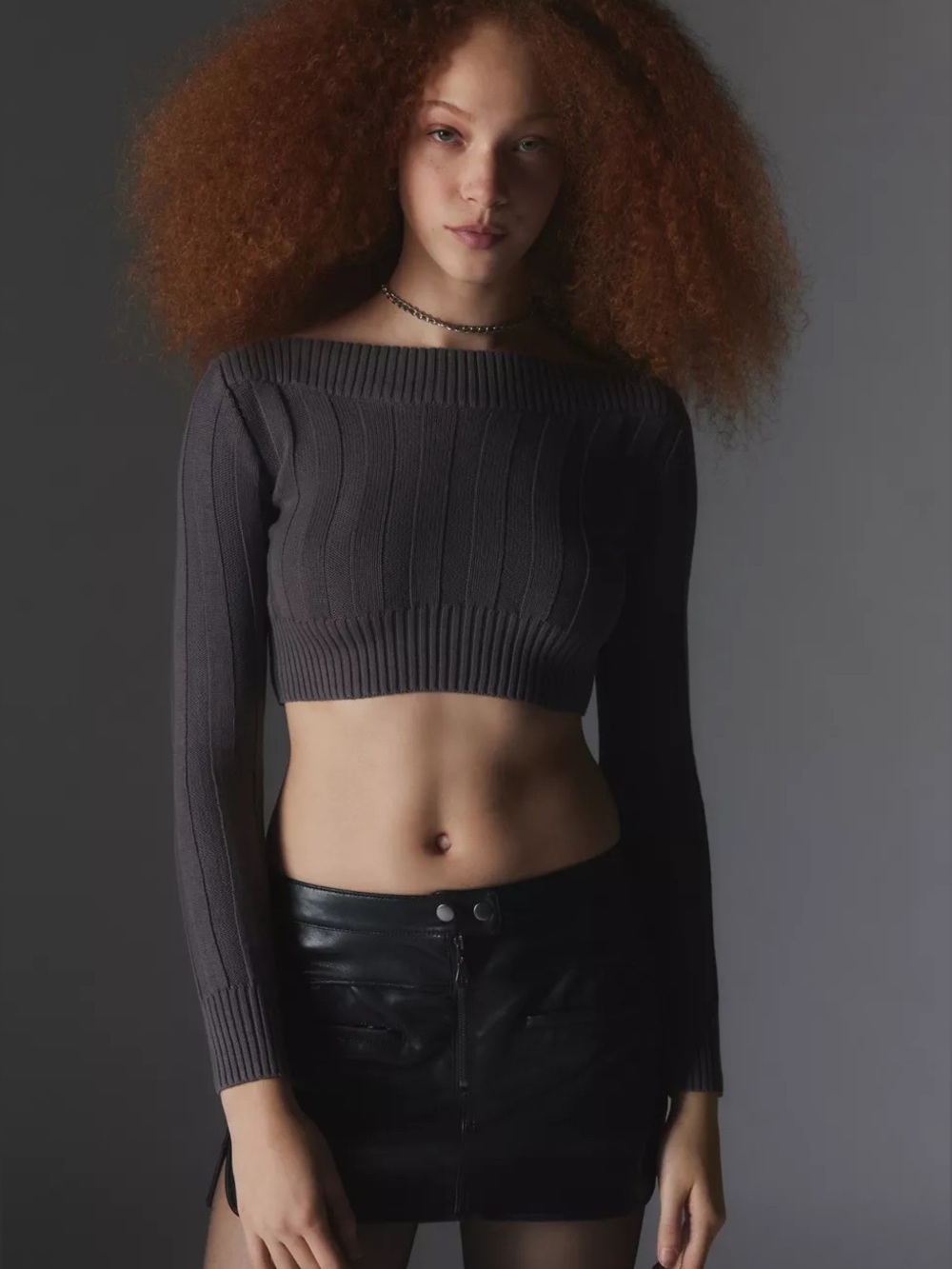 Silence + Noise Ezra Cropped Pullover Sweater Urban Outfits Size Medium Grey